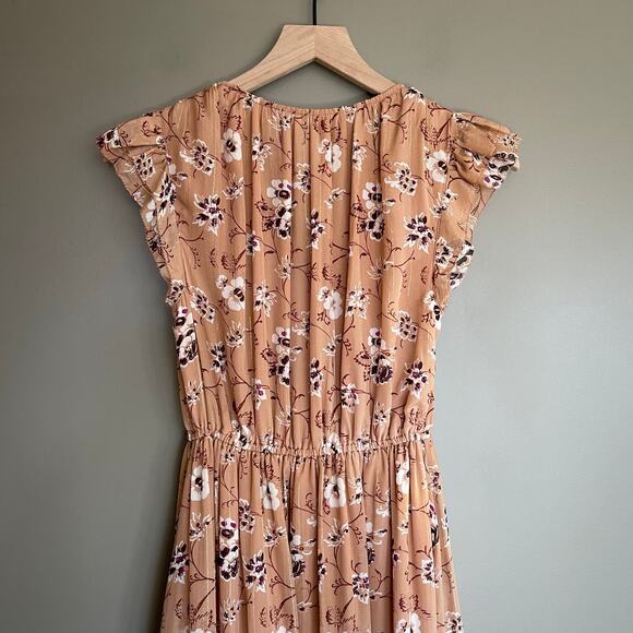 ULLA JOHNSON Ciel Dress In Cafe Size 2 Tan Silk Gold Metallic Floral Flowy Midi - Picture 12 of 16